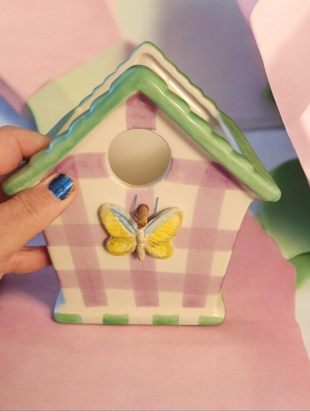 Vintage Birdhouse with Yellow Butterfly Planter■ Final Price ● Read Below